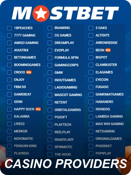 Mostbet casino providers